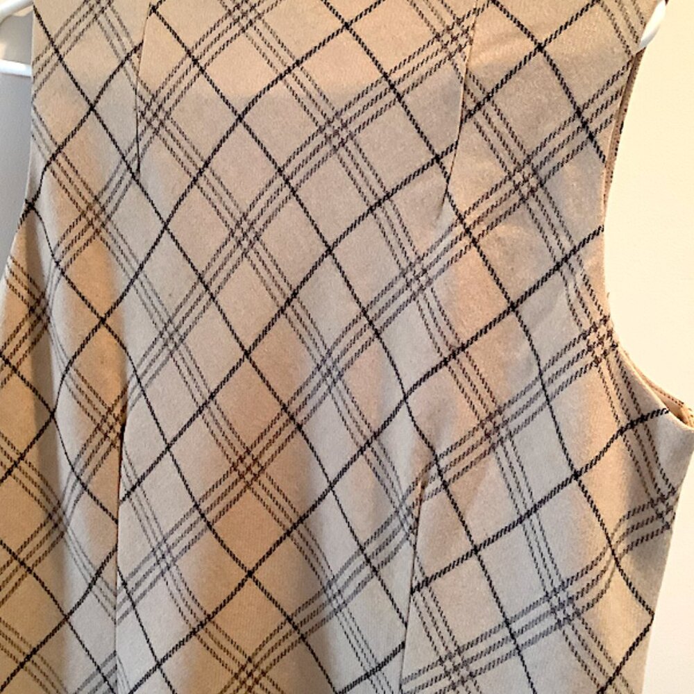 Talbots Woman beige plaid Sleeveless Dress Size 14W, Wool, lined, side zip - Picture 8 of 14